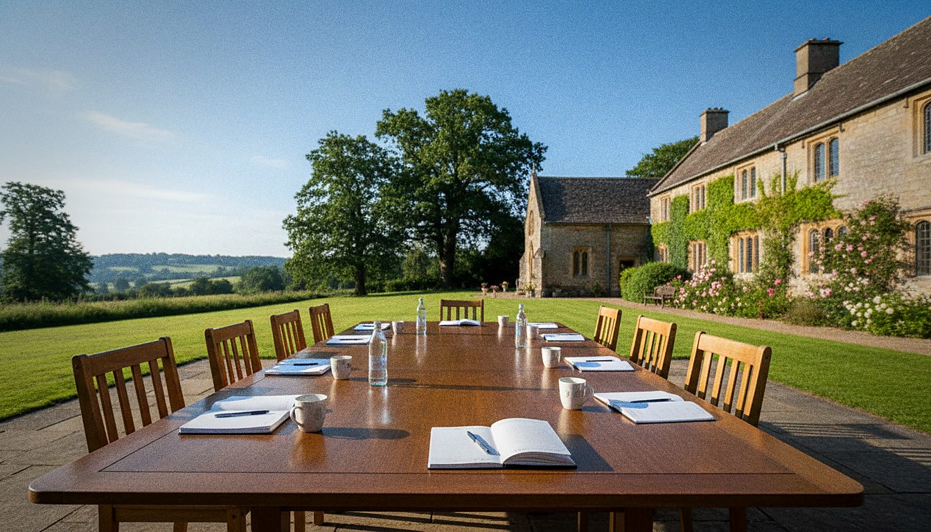 Representatives from several partner churches meeting around a table with a small charity's staff