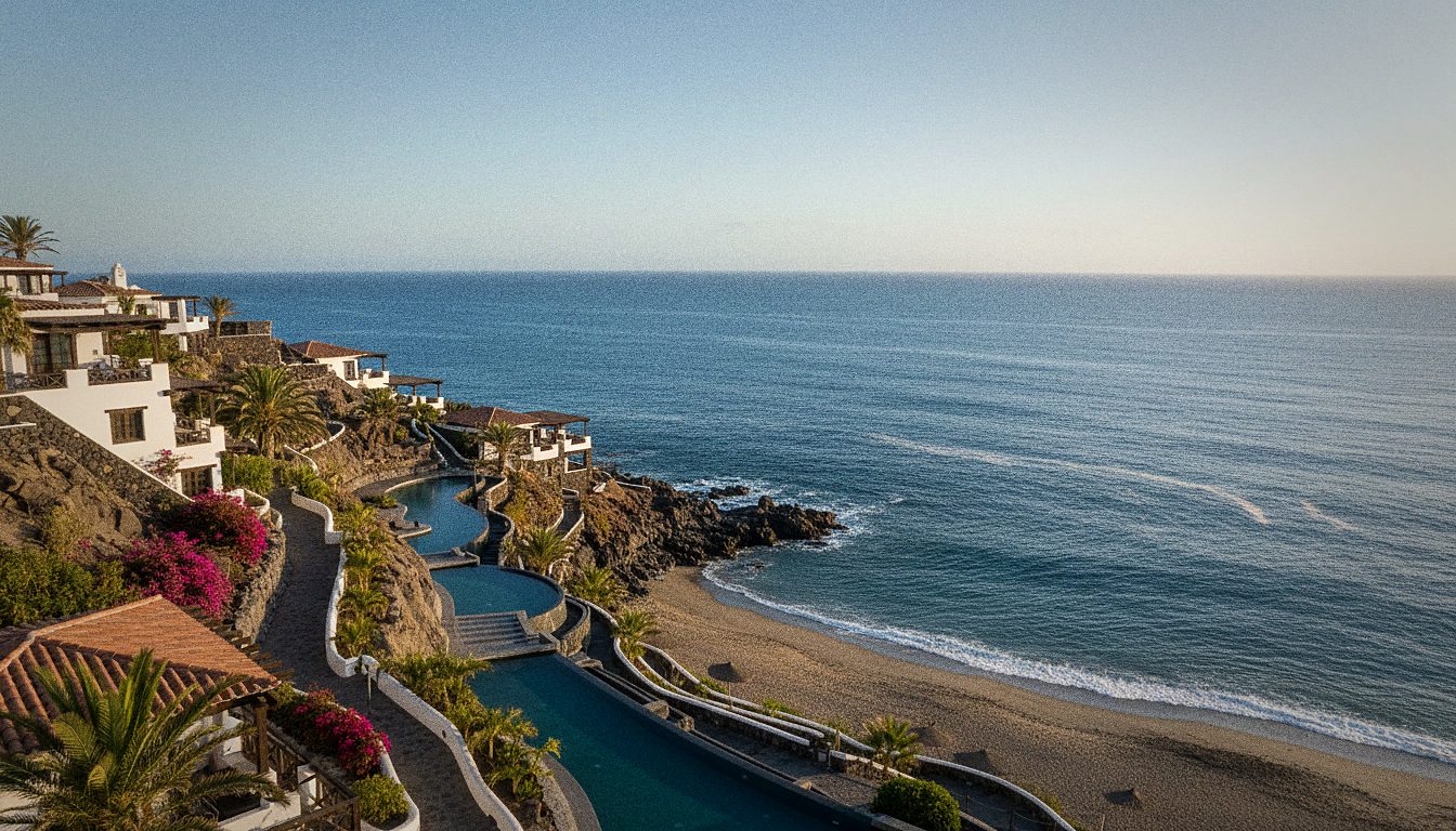 A quiet coastal retreat venue in southern Tenerife under clear skies
